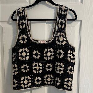Joe Fresh Black and White Crochet Tank Top